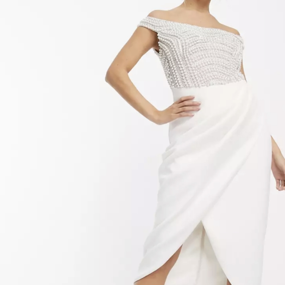 ASOS Pearl Embellished Off The Shoulder Dress NWT